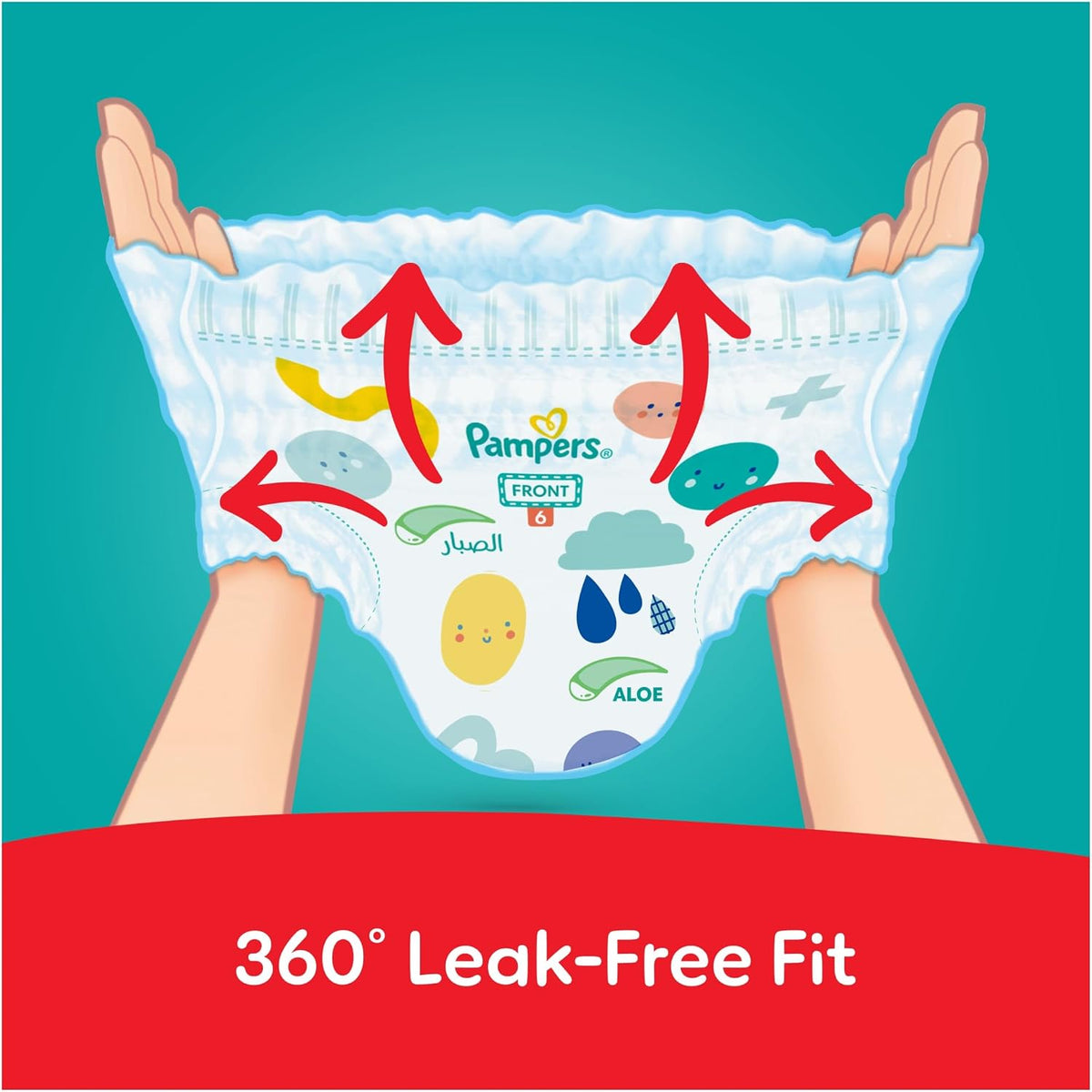 Pampers Rash Protection Pants Diapers, Size 6, 16-21kg, +50% Aloe Vera Lotion, 360° Leak-Free Fit for up to 100% Leakage Protection, Mega Pack, 34 Count