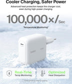 Belkin BoostCharge USB C Plug Charger 100W, GaN Compact and Foldable Plug Charger, Fast Charging for iPhone 17, Samsung Galaxy S26, Pixel 10, Tablet, MacBook - 1.5m USB C Cable Included - White
