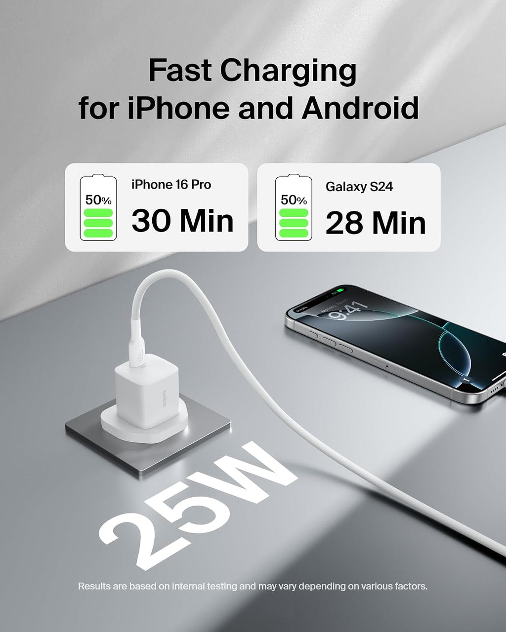 Belkin USB-C Plug 25W - USB-C Phone Charger PD 3.0 Fast Charging with PPS for Apple iPhone 17, iPhone Air, iPhone 16, Samsung Galaxy S25, Pixel 10, Nintendo Switch, & More - White