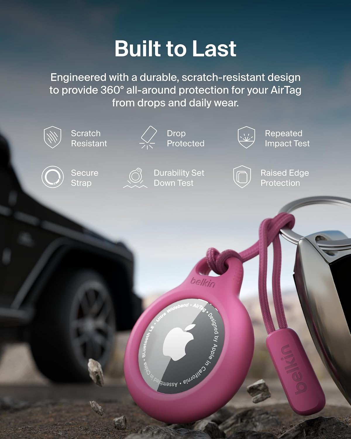Belkin Airtag Case With Strap, Secure Holder Protective Cover For Air Tag With Scratch Resistance Accessory - Pink