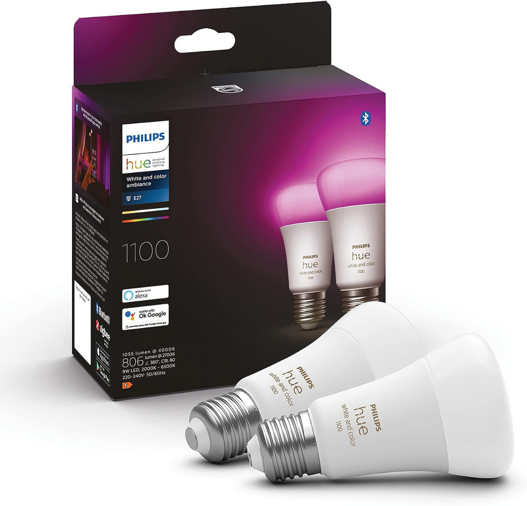 Philips HUE Bulb E27 (A60) 9W-75W 1100 Lumens White and Colored bulb -2 PACK — White and Colour Ambiance
