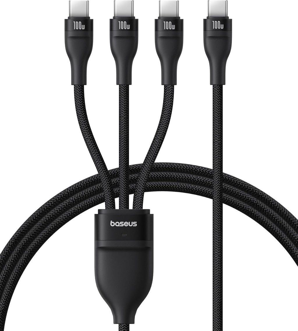 Baseus 3-in-1, 100W Multi Charging USB C to USB C Cables, 1.5M Braided fast Charging Type C charger cable — 1.5 Meters — Black
