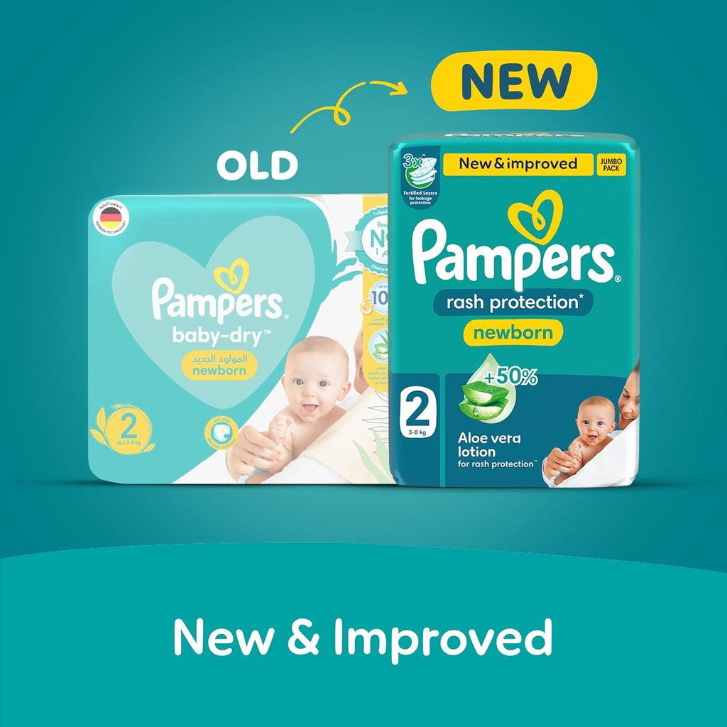 Pampers Rash Protection Aloe Taped Diapers, 3-8kg, Size 2, Mega 84 Count