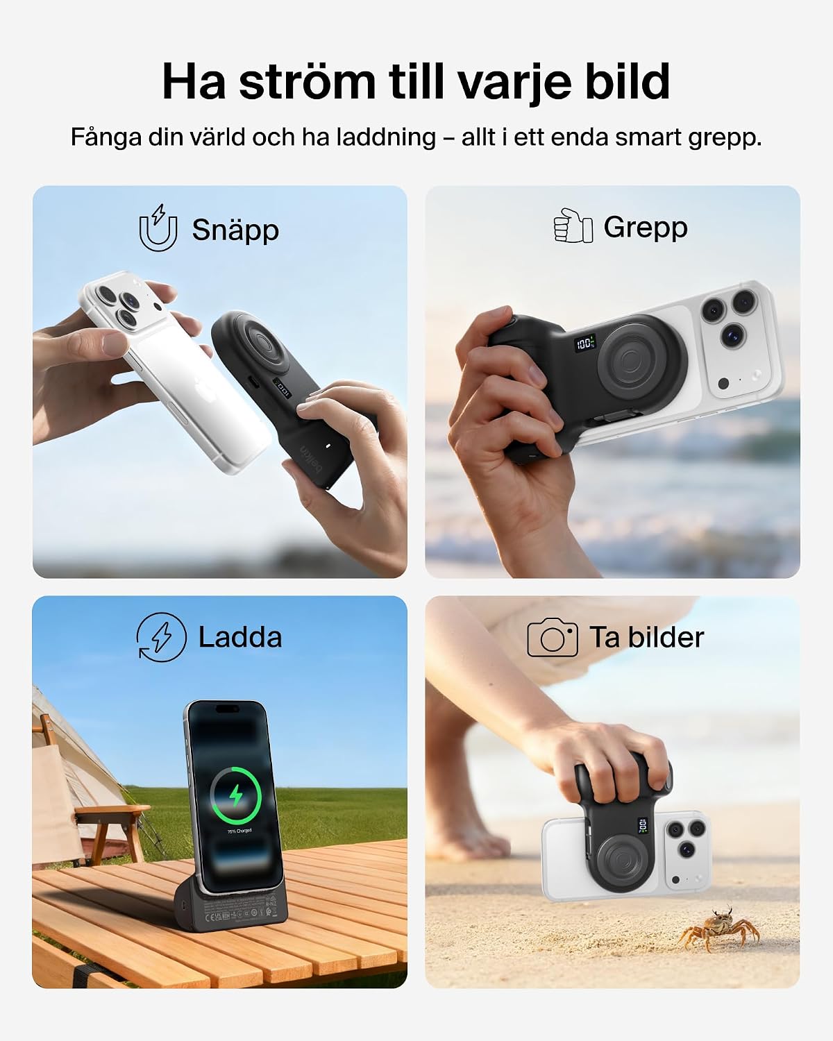 Belkin Stage PowerGrip 9300mAh Magnetic Camera Grip with Power Bank - Black