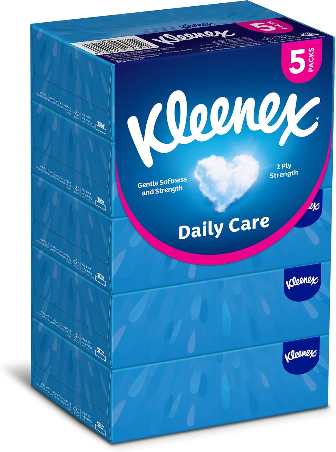 Kleenex Daily Care Facial Tissue - Pack Of 5 Boxes, 150 Sheets X 2 Ply — front product image