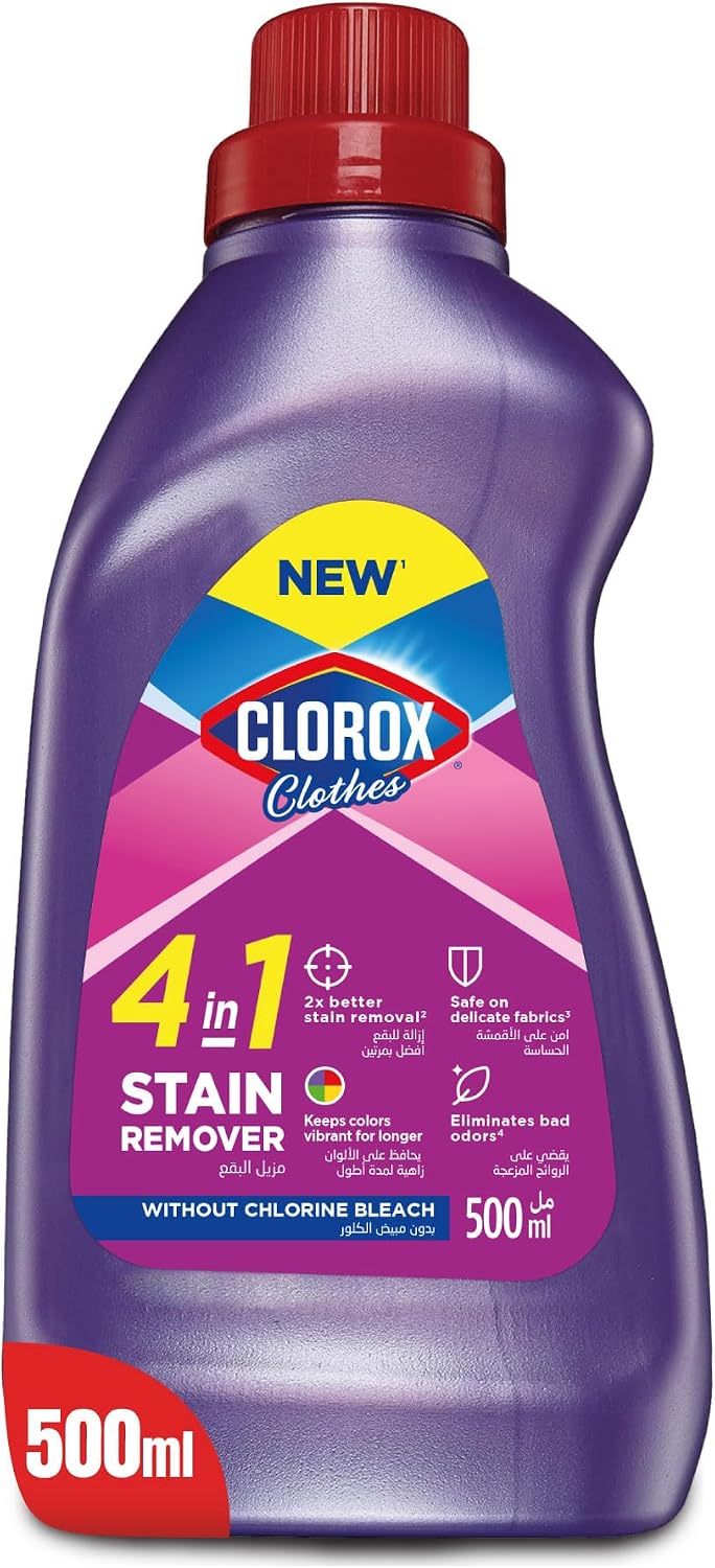 Clorox for Clothes 4in1 Stain Remover, 500ml, Clorox For Colored Clothes Without Chlorine Bleach, Safe on Delicate Fabrics — front product image