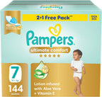 Pampers Ultimate Comfort Premium Taped Diapers 15+kg Size 7 Box 144 Count