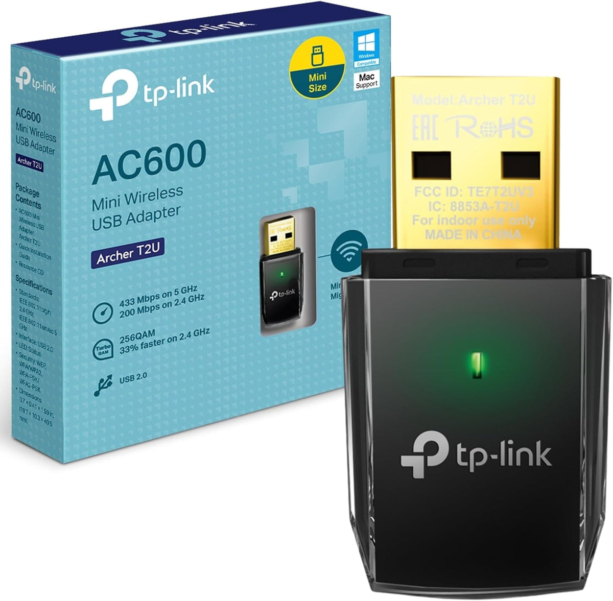 TP-Link Archer T2U 11AC USB WiFi Adapter - Dual Band 2.4G/5G AC600 Wireless Network Card, WiFi Dongle, Mini size, Supports Windows (XP/7/8/8.1/10), Mac OS (10.7~10.14)