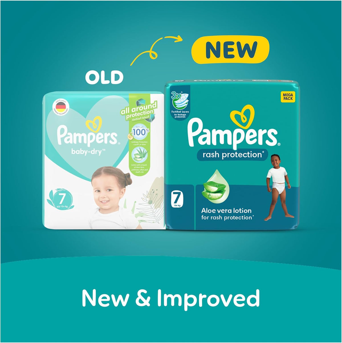 Pampers Rash Protection Aloe Taped Diapers, Size 7, 17+kg, Giant 42 Count