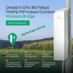 TP-Link Omada EAP215-Bridge KIT | 5 GHz 867 Mbps Point to Point Wireless Bridge | Indoor/Outdoor Long Range Access Point, 3 Miles | Mesh, MU-MIMO | SDN Integrated | Cloud Access & Omada App