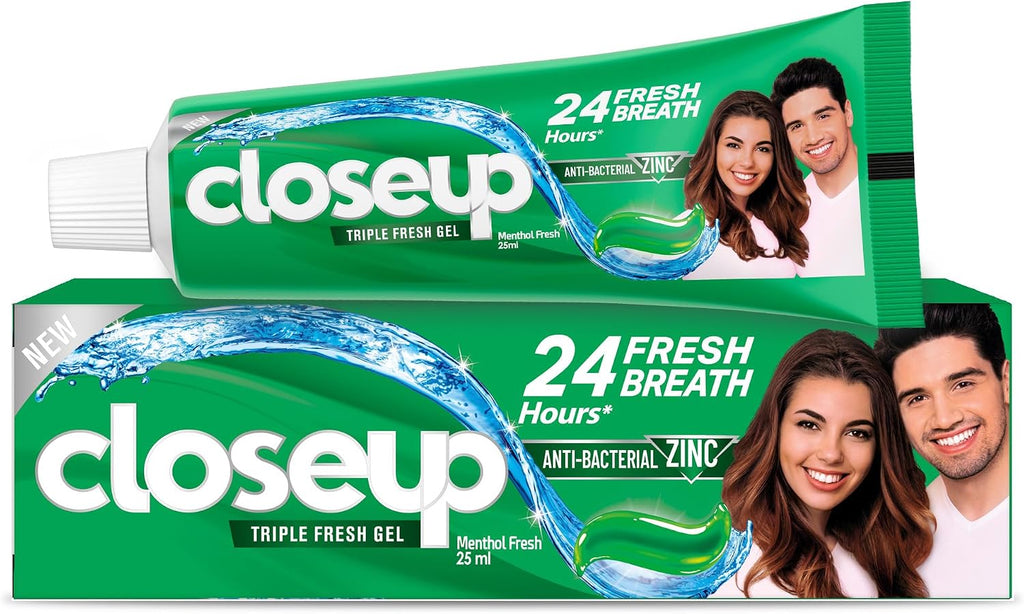 Closeup Triple Fresh Gel Toothpaste, Menthol Fresh, for 24HR fresh breath, 25ml — front product image