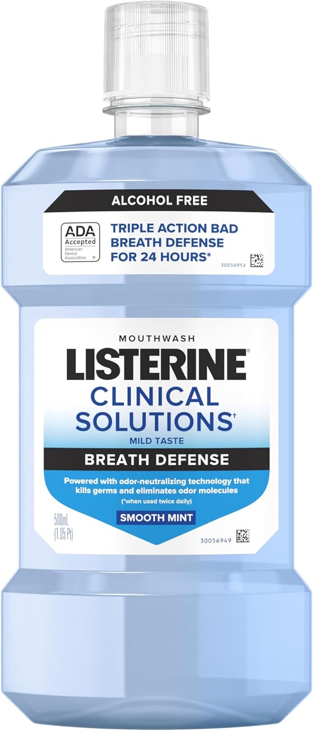 Listerine Clinical Solutions Breath Defense Mouthwash, Smooth Mint, 500 ml — front product image