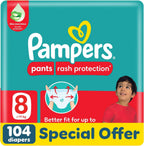 Pampers Rash Protection Culotte Pants Diapers Size 8, 19+kg Mega 104 Count