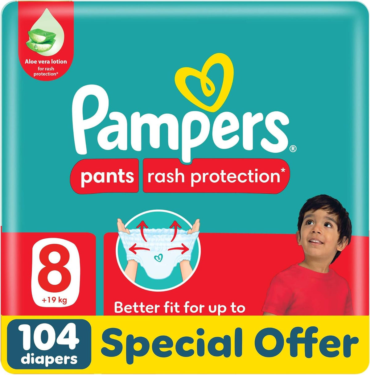 Pampers Rash Protection Culotte Pants Diapers Size 8, 19+kg Mega 104 Count