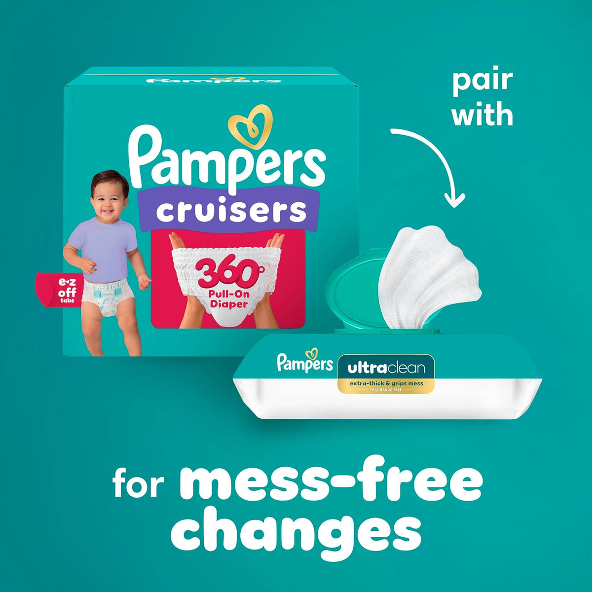 Pampers Diapers - Cruisers 360 - Size 7, 17 Count, Babyproof up to 100% Leakproof Pull-On Diaper (Packaging May Vary)
