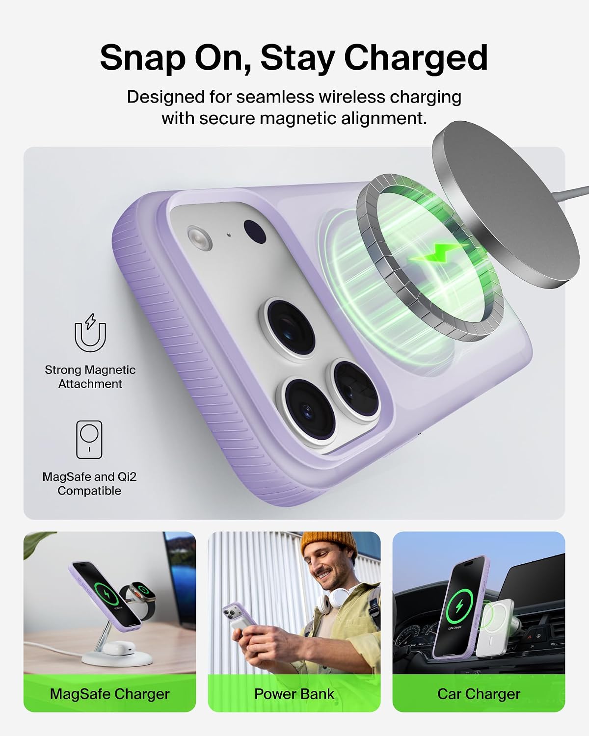 Belkin SheerForce Grip MagSafe Compatible iPhone 17 Pro Case with Slim Design & Anti-Slip Side Lines - Magnetic, Transparent, & Shockproof Protective iPhone Case - Lavender