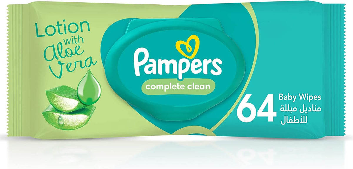Pampers Complete Clean Baby Wipes with Aloe Vera Lotion, 64 Wipe Count
