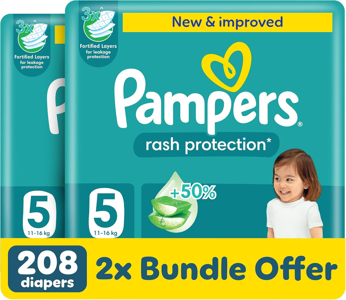 Pampers Rash Protection Aloe Taped Diapers 11-16kg Size 5 Box 208 Count