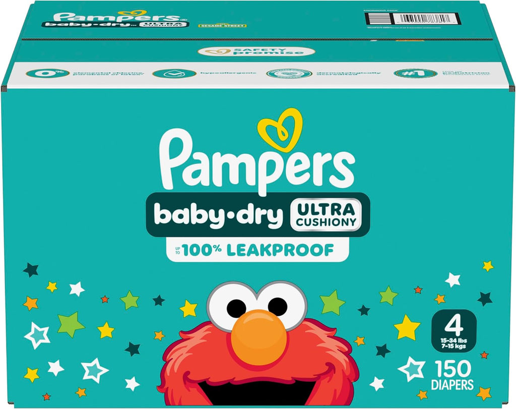 Pampers Baby Dry Diapers - Size 4, 150 Count, Absorbent Disposable Diapers