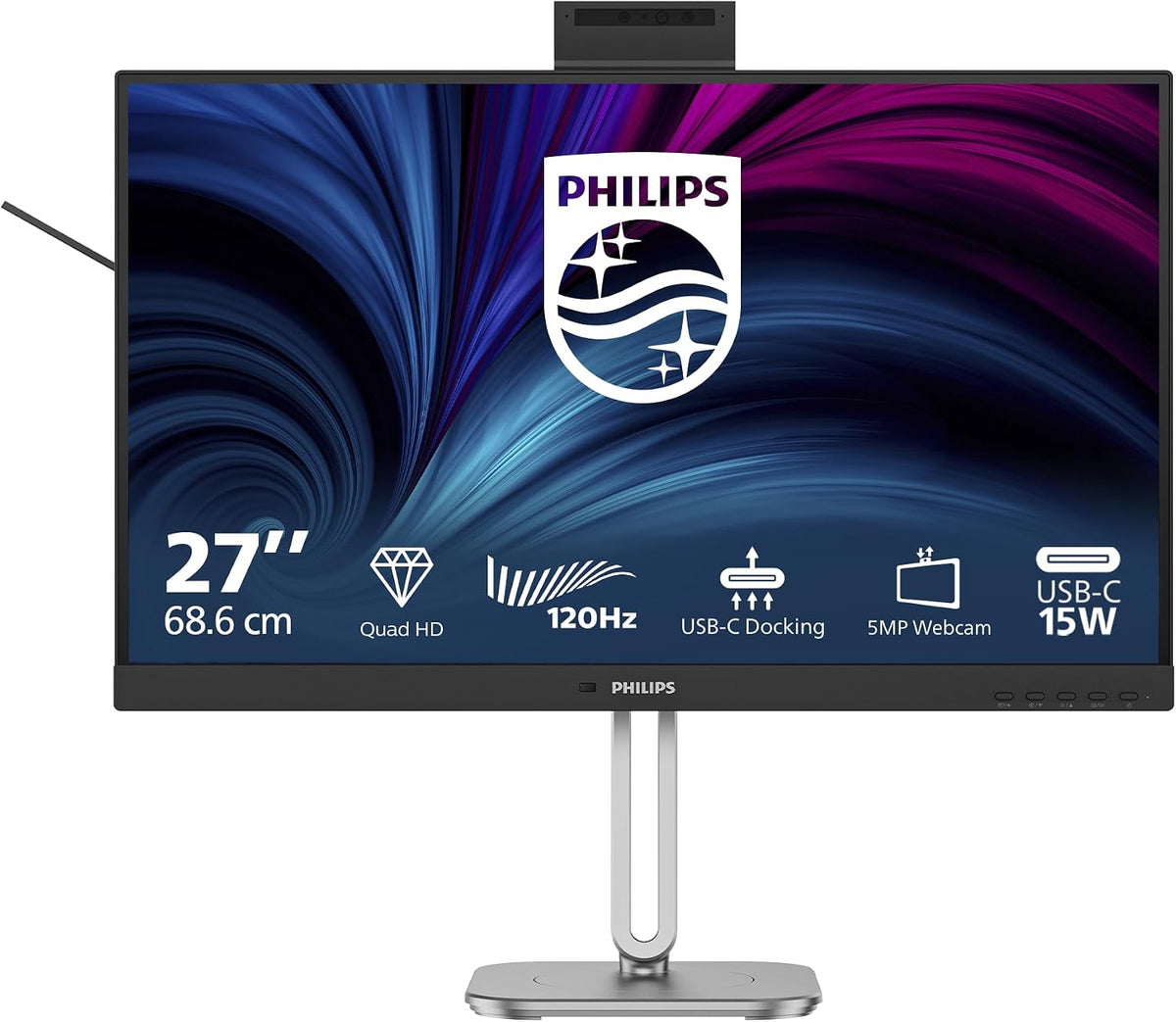 Philips Monitor 27B2U4601H 27 Inch 120Hz IPS Panel, 4ms GtG, Height Adjustable, Webcam, Speakers, USB Hub (2560x1440 HDMI 1x 2.1 TMDS DP 1x 1.4) Charcoal Grey — Charcoal