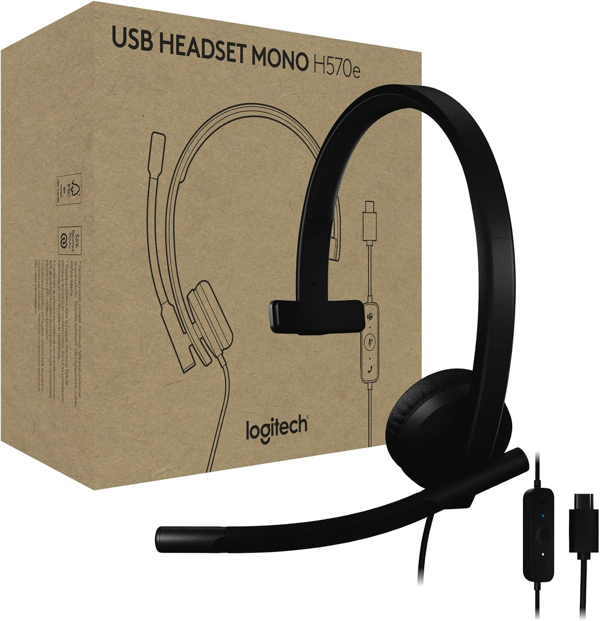 Logitech H570E USB-C Mono Headset — Teams — Black