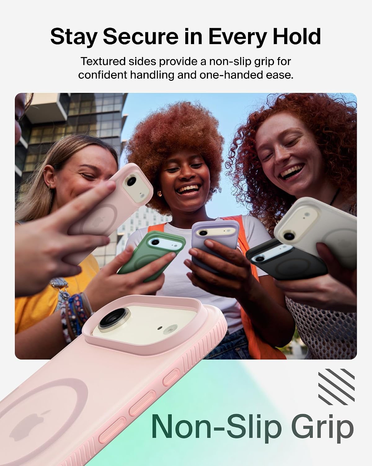 Belkin SheerForce Grip MagSafe Compatible iPhone Air Case with Slim Design & Anti-Slip Side Lines - Magnetic, Transparent, & Shockproof Protective iPhone Case - Pink