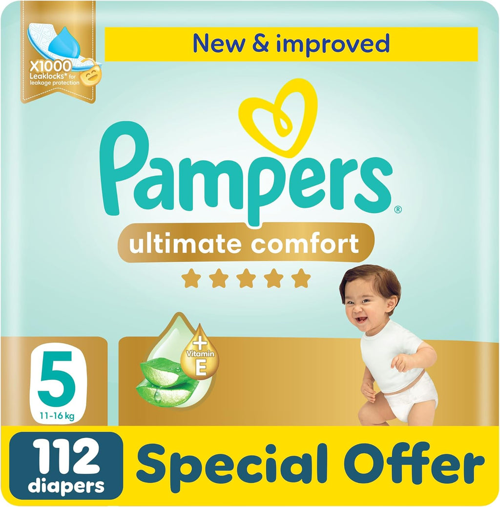 Pampers Ultimate Comfort Premium Taped Diapers 11-16 kg Size 5 GP 112 Count