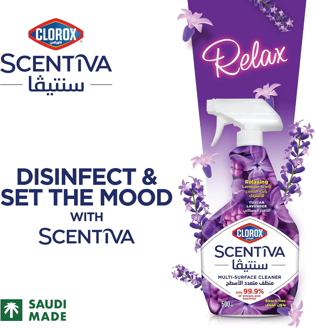 Clorox Scentiva Multi Surface Spray Cleaner 500ml, Tuscan Lavender, Bleach Free, Kills 99.9% of Viruses and Bacteria — additional view 2