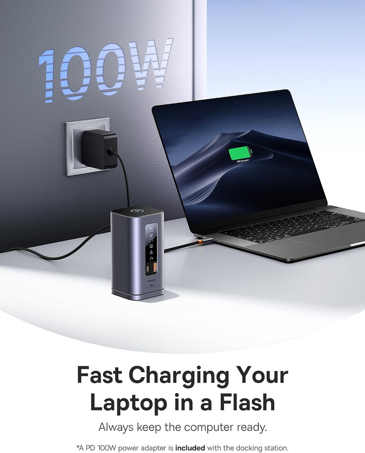 Baseus Spacemate 11-in-1 Docking Station with Power Supply for 3 Monitors — 11 in 1 for Windows with Charger — Grey