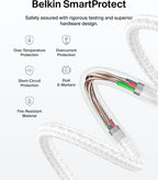 Belkin Eco Braided USB-C to USB-C Cable (1M, 240W) - Soft, Flexible Fast-Charging Cable, Type C Charger Cord for iPhone 16, Galaxy S25, Pixel 9, MacBook, iPad Pro, & More - White (USB 2.0)