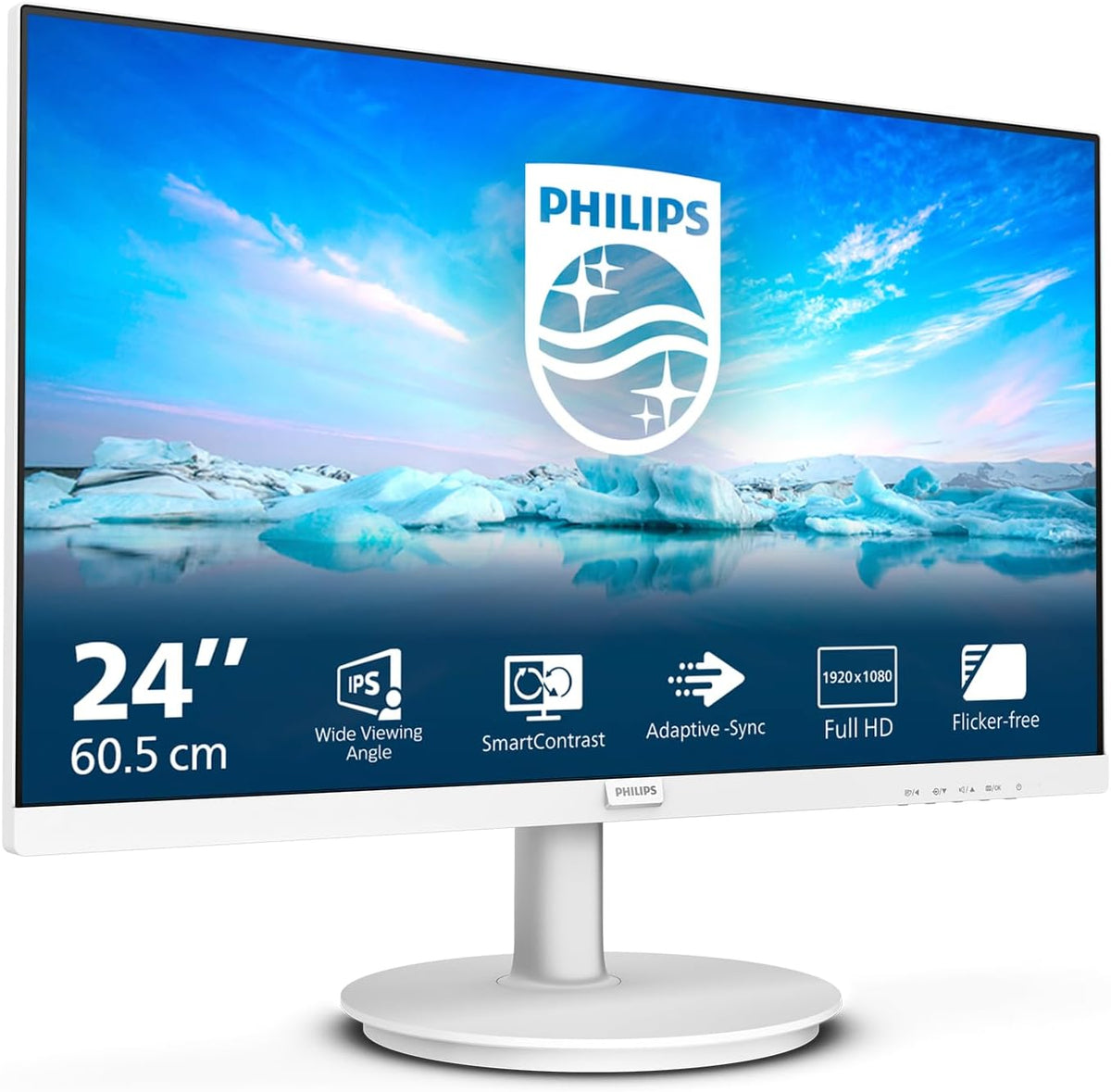Philips 241V8AW 24 Inch Full HD Monitor, Built-in Speaker, Flicker-Free (1920 x 1080, 75 Hz, VGA, HDMI) White — black
