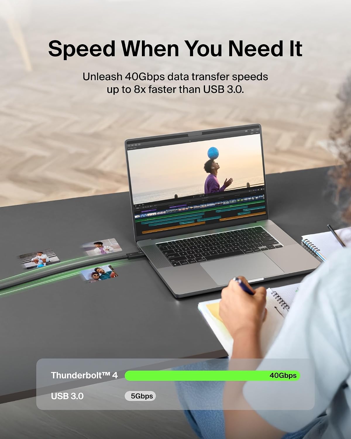 Belkin Thunderbolt 4 Cable (1M, 3.3ft Power Cable), USB-C to USB-C Cable w/ 100W Power Delivery, USB 4 Compliant, Compatible with Thunderbolt 3, MacBook Pro, eCPU & More - Intel Thunderbolt Certified