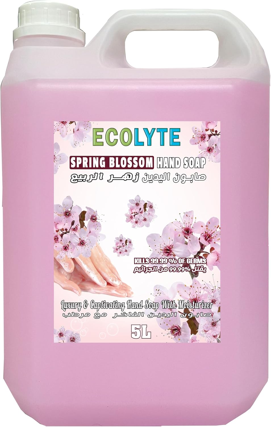 ECOLYTE+ Disinfectant Ecolyte Premium Hand Wash Liquid Refill - 5 Liter - Spring Blossom - Effective Germ Protection — front product image
