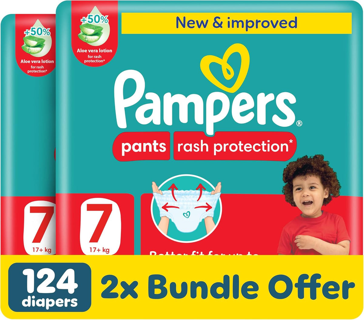 Pampers Rash Protection Culotte Pants Diapers 20+kg Size 7 Box 124 Count