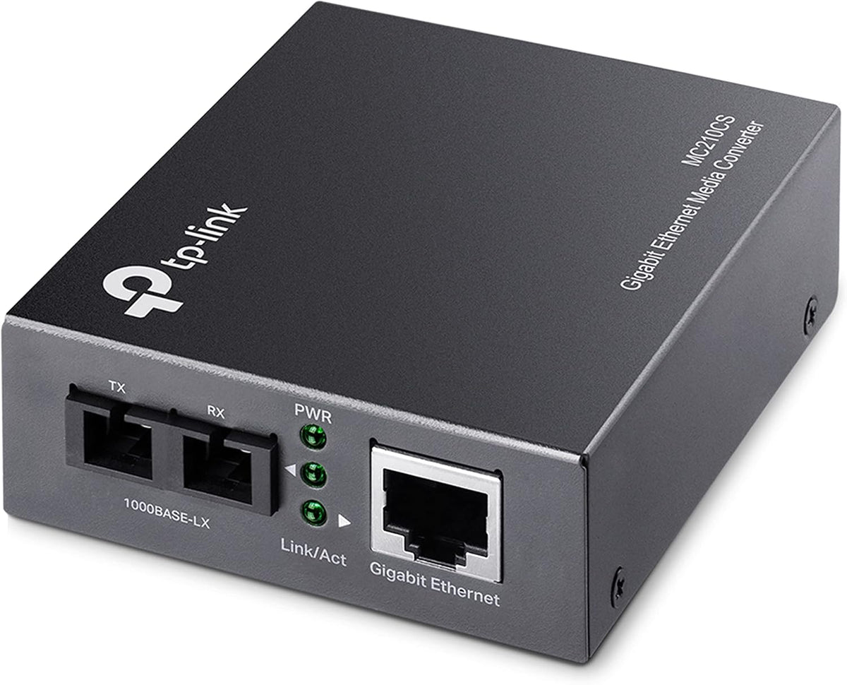 TP-Link Gigabit SFP to RJ45 Fiber Media Converter | Fiber to Ethernet Converter | 10/100/1000Mbps RJ45 Port to 1000Base-LX Single-Mode Fiber (MC210CS) Grey