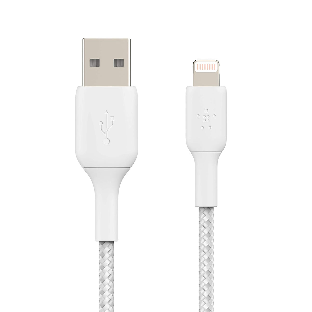 Belkin Braided Lightning Cable (Boost Charge Lightning to USB Cable for iPhone, iPad, AirPods) MFi-Certified iPhone Charging Cable, Braided Lightning Cable (0.15 m, White)