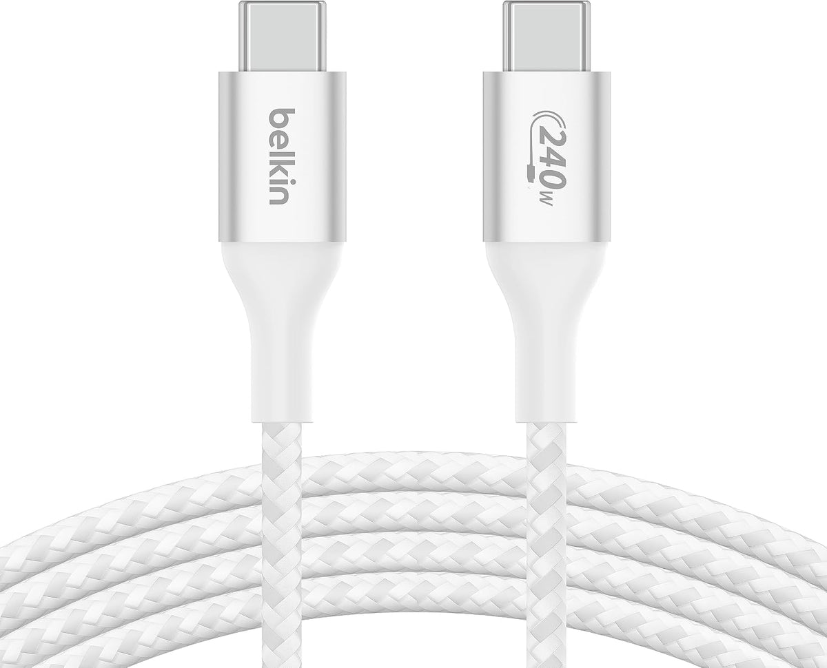 Belkin BoostCharge USB-C to USB-C Power charger cable, USB-IF certified fast charging cable with 240W Power Delivery for iPhone 16, 15, MacBook, Chromebook, Galaxy, iPad, Pixel & More - 1m, white