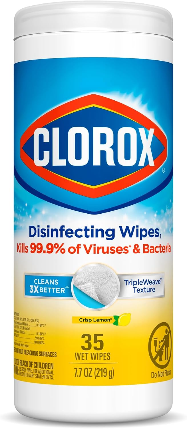 Clorox Disinfecting Wipes, 35 Wet Wipes, Crisp Lemon, Cleans 3x Better, Kills 99.9% of Viruses and Bacteria — front product image