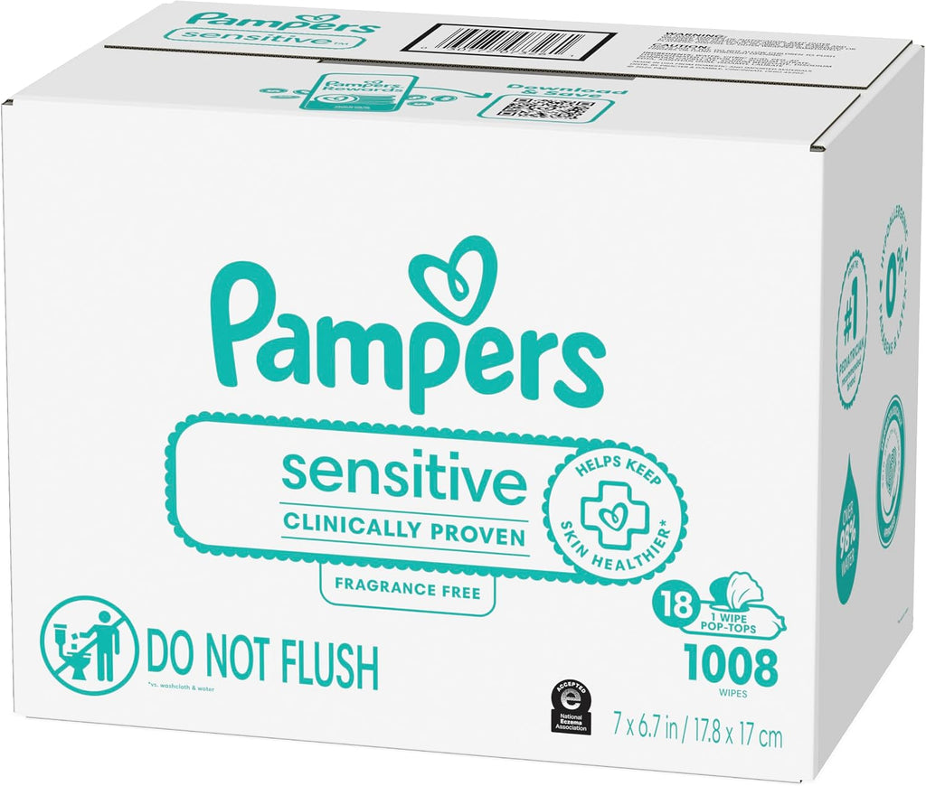 Pampers Sensitive Water Based Hypoallergenic and Unscented Baby Wipes Combo, 1008 count (Packaging May Vary)