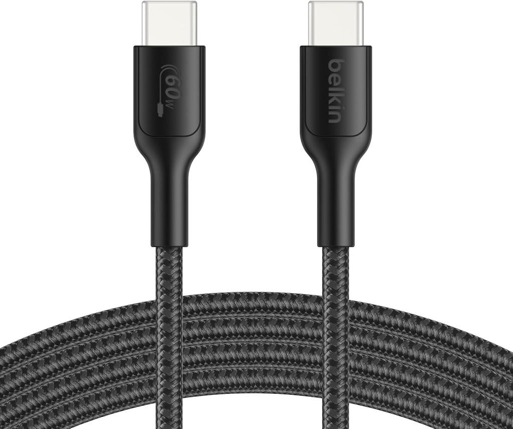 Belkin Gaming USB-C to USB-C Cable 60W (6.6ft), Braided Type C Charger Fast Charging for Nintendo Switch 2, iPhone 16, iPhone 15, iPad, MacBook Air, Chromebook, Samsung Galaxy S25 Ultra, etc. - Black