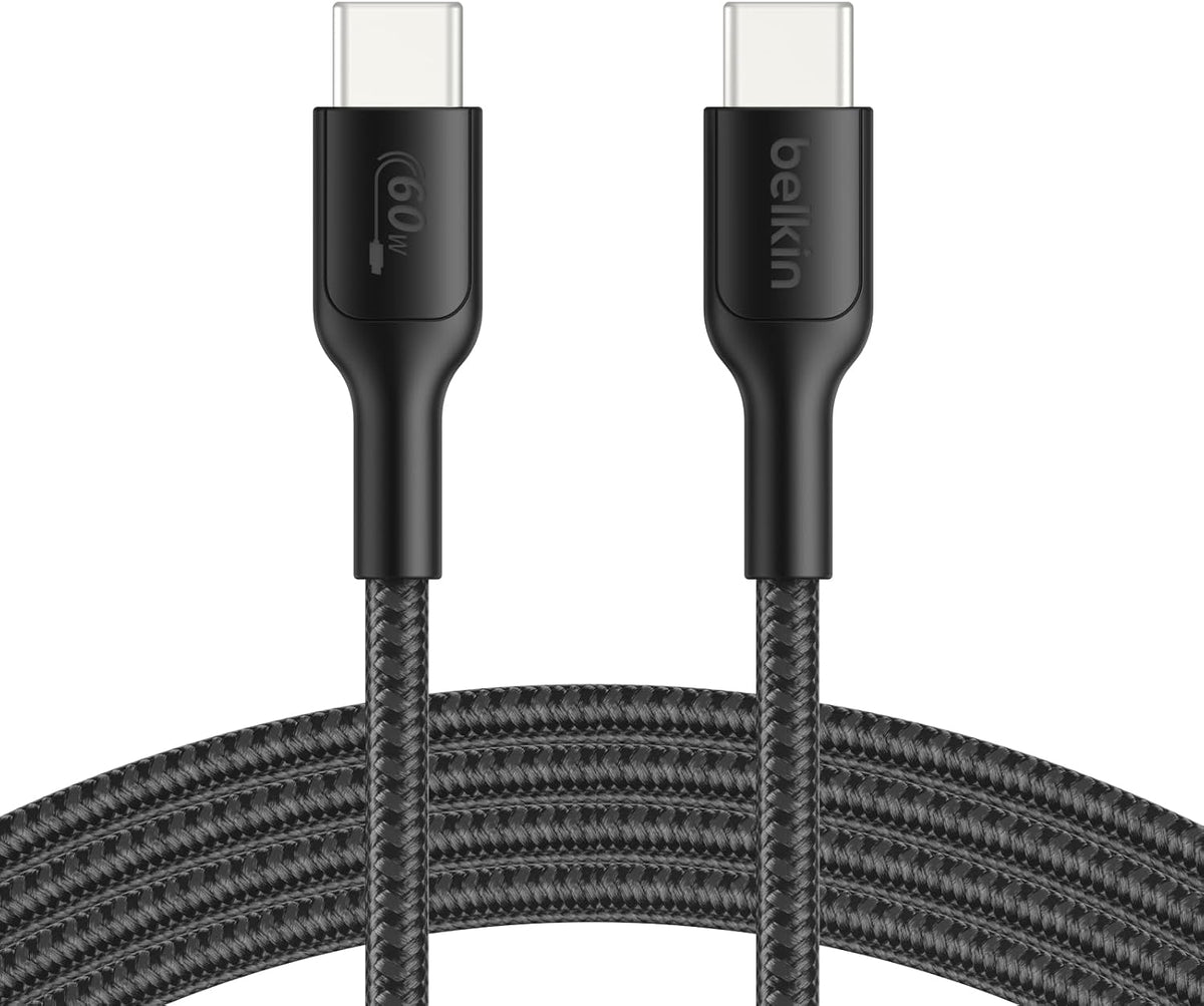 Belkin Gaming USB-C to USB-C Cable 60W (6.6ft), Braided Type C Charger Fast Charging for Nintendo Switch 2, iPhone 16, iPhone 15, iPad, MacBook Air, Chromebook, Samsung Galaxy S25 Ultra, etc. - Black