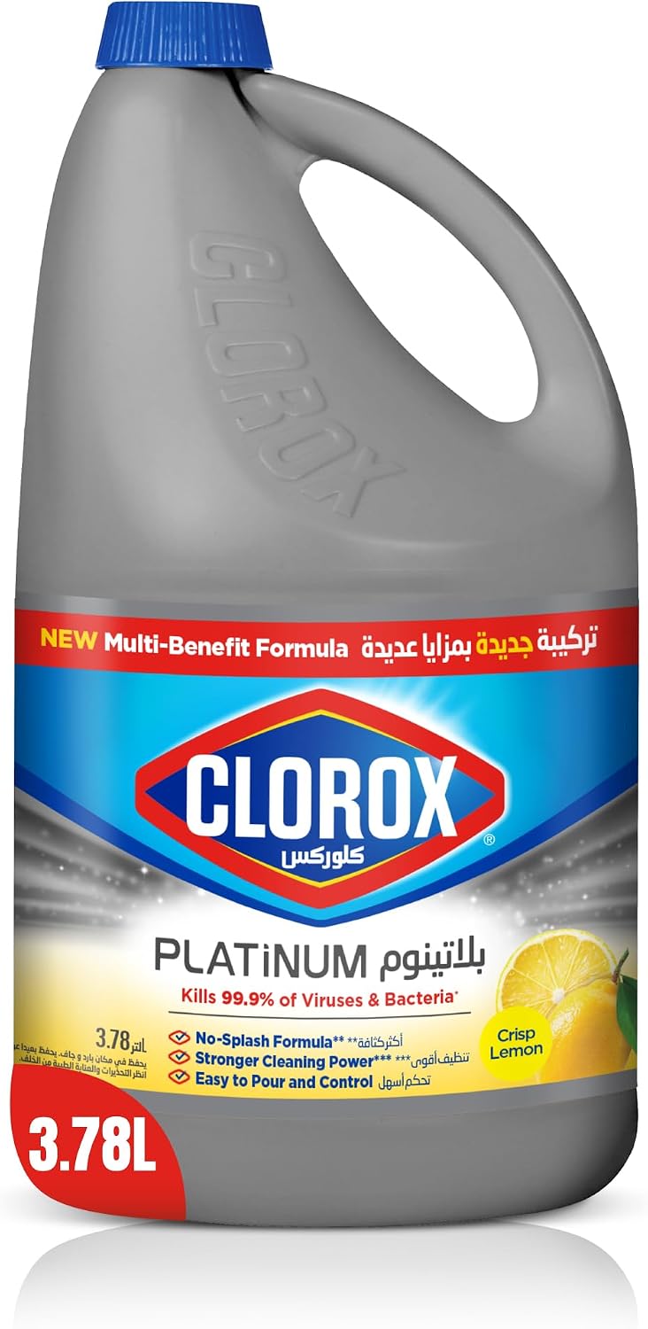 Clorox Platinum Bleach 3.78L, Crisp Lemon, Upgrade Your Clean With A New Multi-Benefit, No Splash Thick Bleach Liquid Formula — front product image