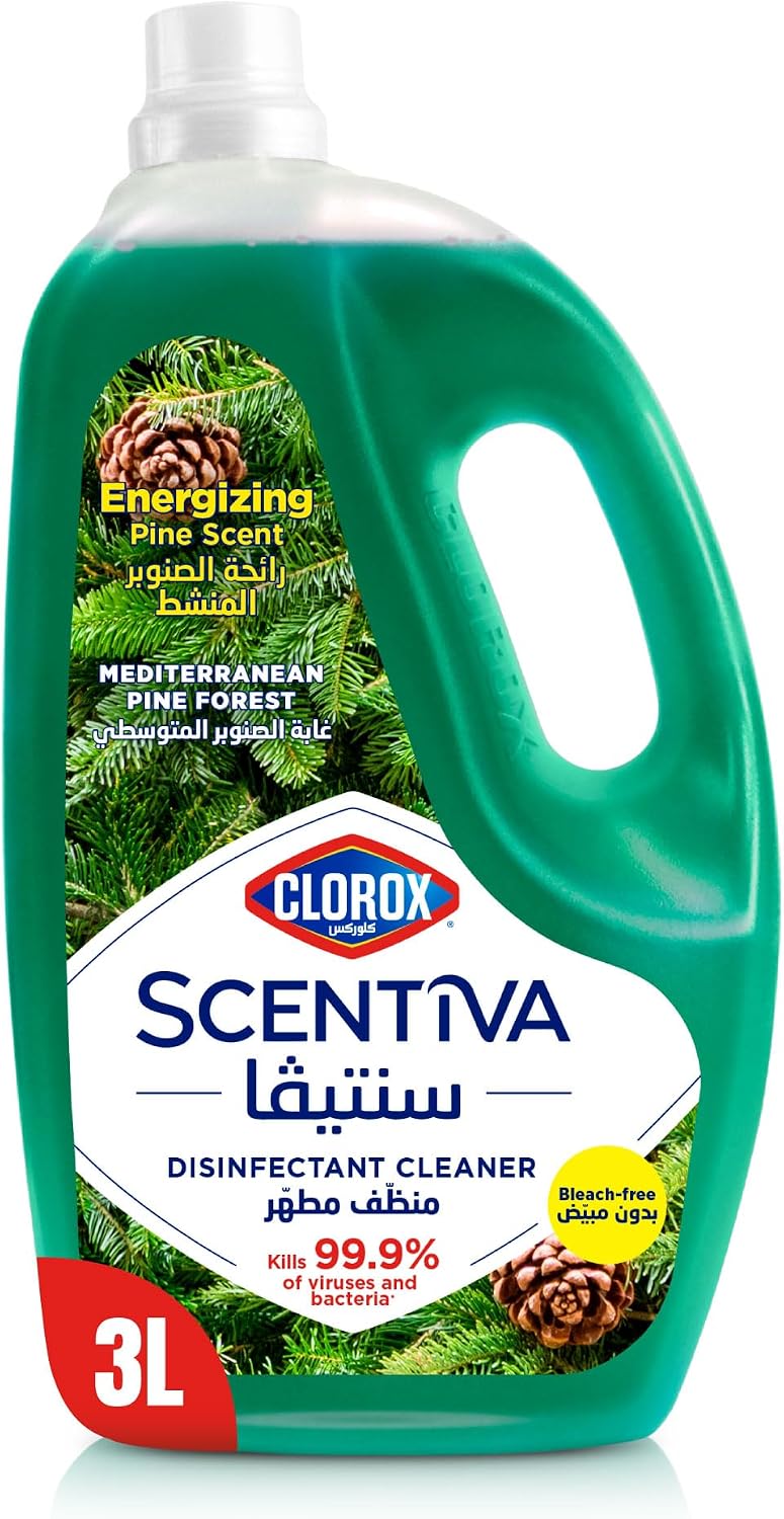 Clorox Scentiva Disinfectant Floor Cleaner 3L, Mediterranean Pine Forest, Kills 99.9% of Viruses and Bacteria, Bleach Free — front product image