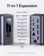Baseus Spacemate 11-in-1 Docking Station with Power Supply for 3 Monitors — 11 in 1 for Windows with Charger — Grey