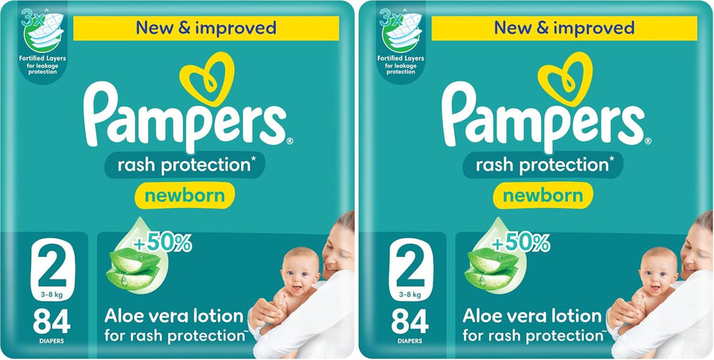 Pampers Rash Protection Aloe Taped Diapers, 3-8kg, Size 2, Mega 84 Count (Pack of 2)