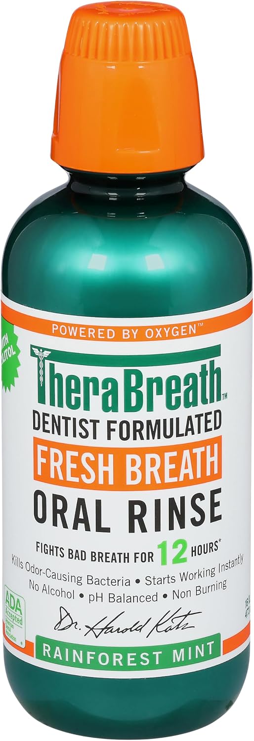 TheraBreath Fresh Breath Oral Rinse, Rainforest Mint, 473 ml — front product image