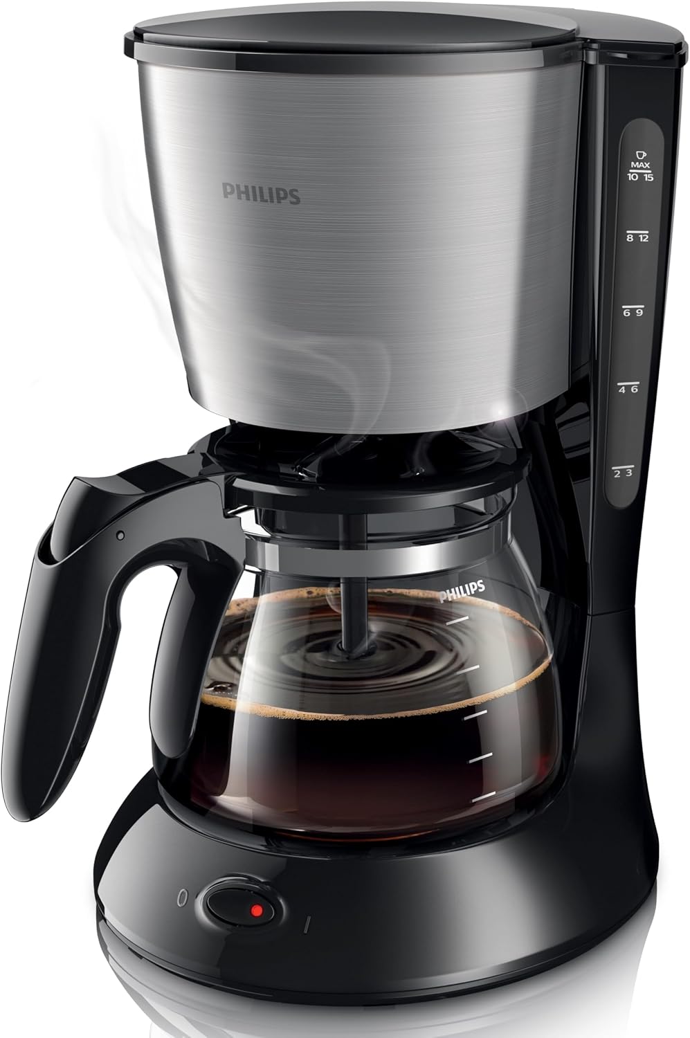 Philips Drip Coffee Maker - 1.2L, Up to 15 Cups, Glass Jug, Auto Off Function, Silver/Black - HD7462/20 — Black