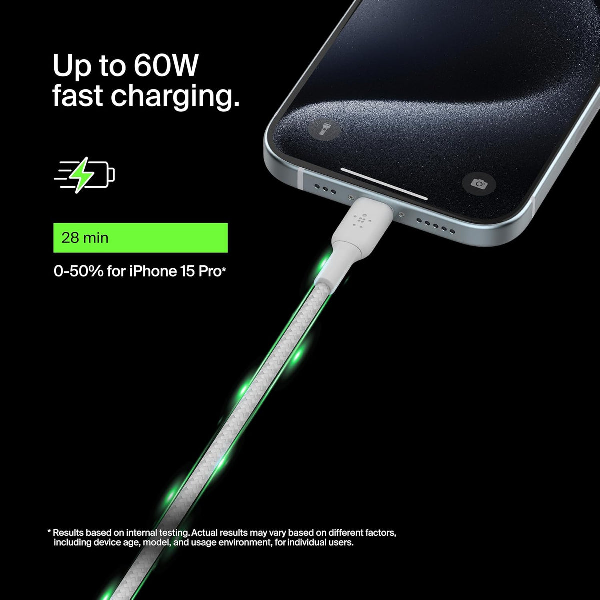 Belkin BoostCharge braided USB C to fast charger cable, USB type C charger cable fast charging for iPhone 16, 15, Samsung Galaxy S24, S23, Pixel, iPad, MacBook, Nintendo and more - 2m, 2pack, White
