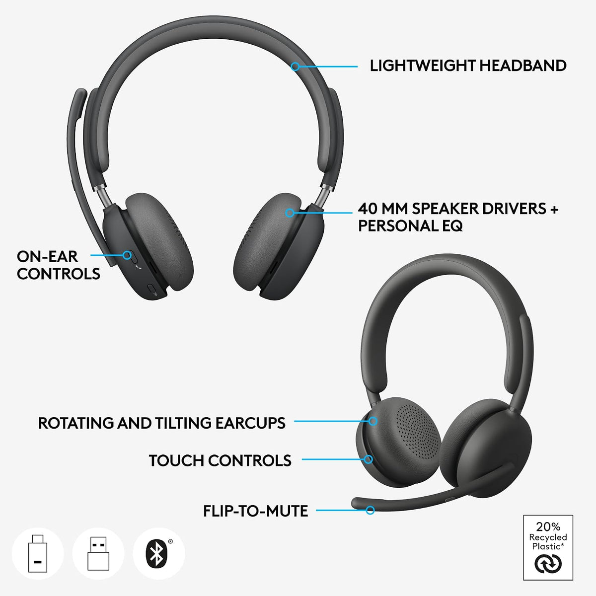 Logitech Zone 950 Wireless Headset — Graphite