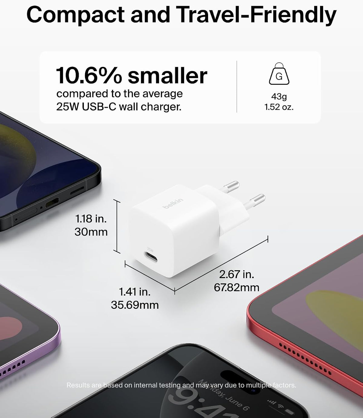 Belkin USB-C Charger, 25W - Mobile Phone Power Supply PD 3.0 for Fast Charging with PPS for Apple iPhone 16, iPhone 15 Plus, Pro, Pro Max, iPad, Samsung Galaxy S25, Pixel 9, Nintendo Switch etc